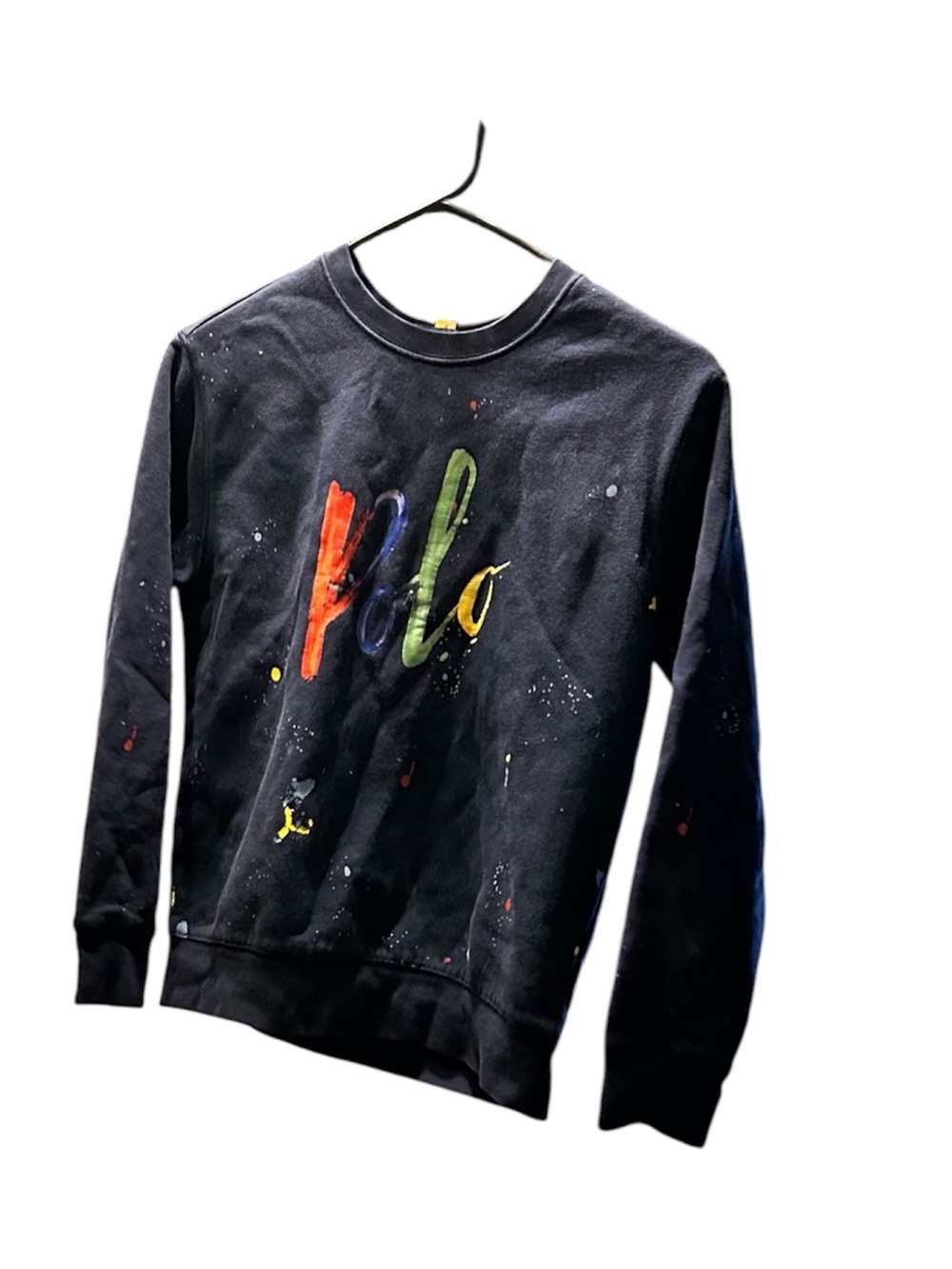 Polo by Ralph Lauren Black Crewneck Sweatshirt with Multicolor Paint-Style Logo